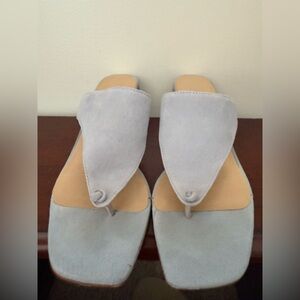 Franco Sarto light blue suede square toe heeled sandal in size 10